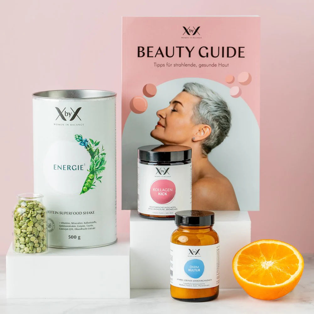 XbyX Beauty Set Wechseljahre Haut Hormonbalance kollagen hyaluron proteine schoenheit mit Energie Mood Image