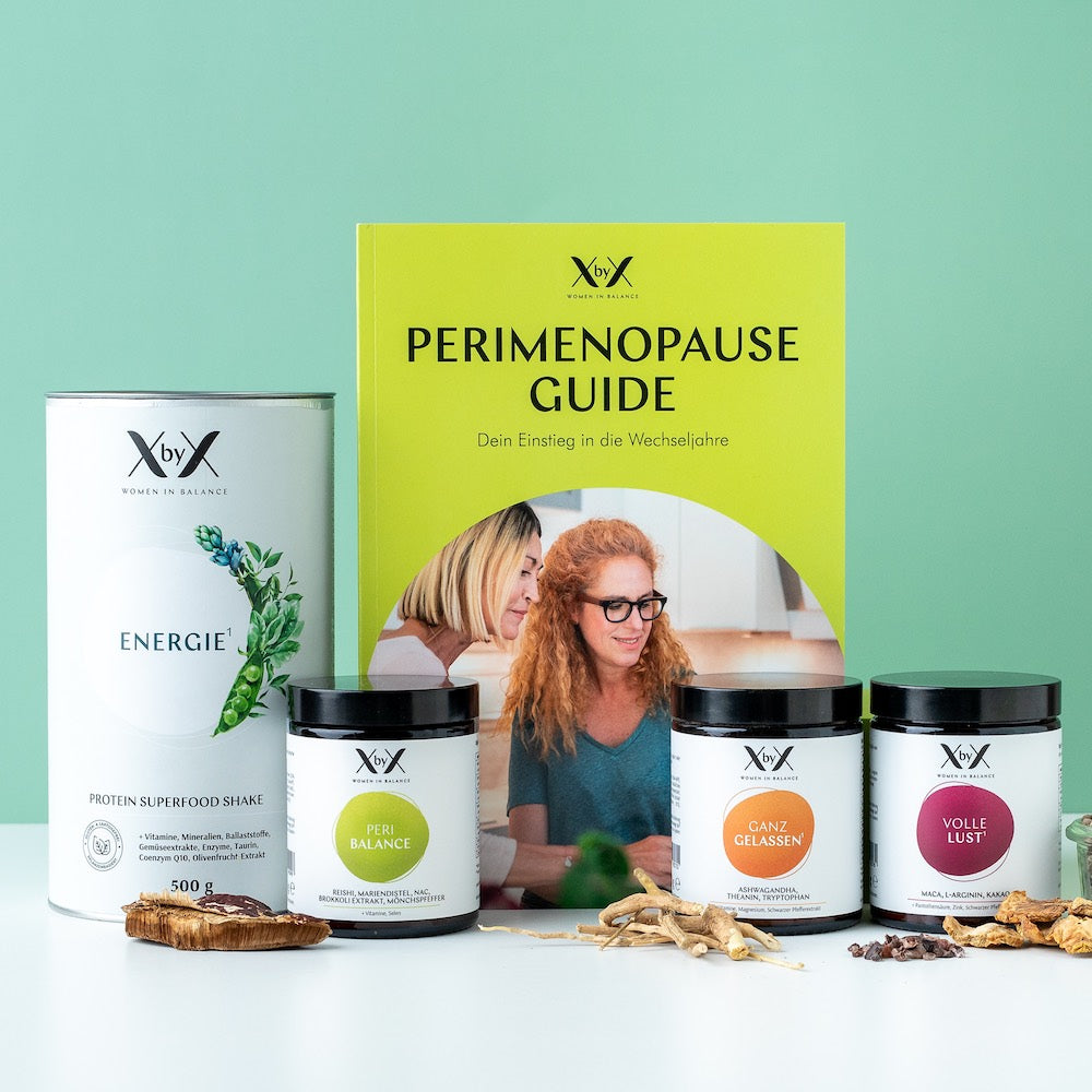 XbyX Peri Menopause Set mit Reishi, Mönchspfeffer, Mariendiestel, Ashwagandha fuer die fruehen Wechseljahre